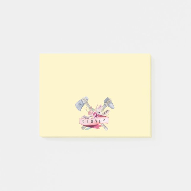 Tomahawk Hammer und Blume Aquarellgestaltung Post-it Klebezettel (Vorderseite)