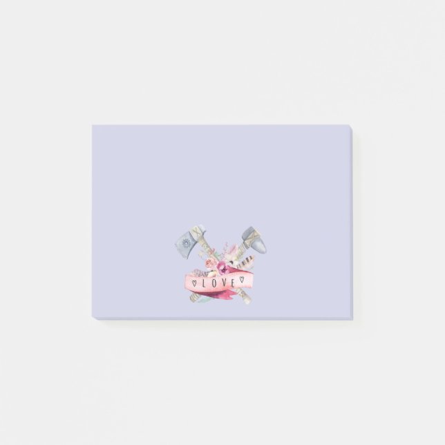 Tomahawk Hammer und Blume Aquarellgestaltung Post-it Klebezettel (Vorderseite)