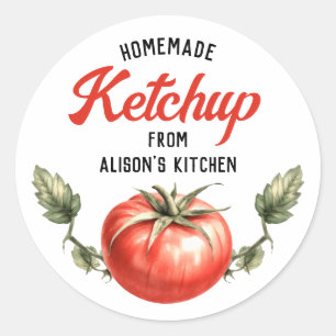 Tomat-Ketchup-Einmachlabel Wasserfarbe Tomate Runder Aufkleber