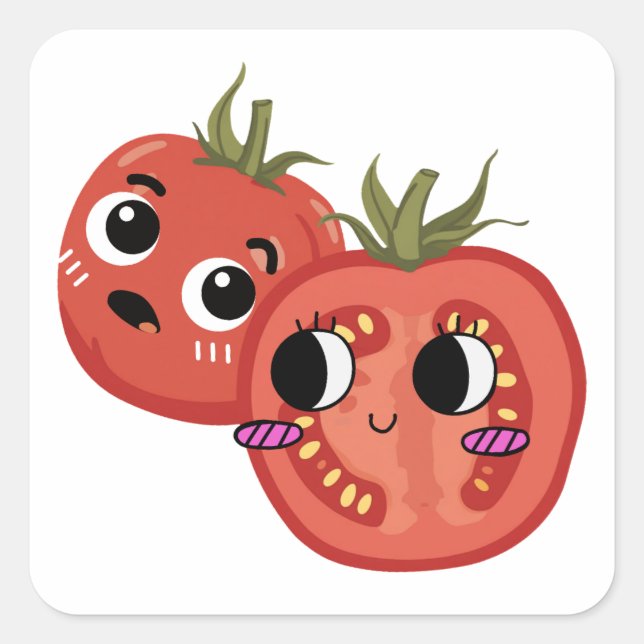 Tomate in Ehrfurcht  Quadratischer Aufkleber (Vorderseite)