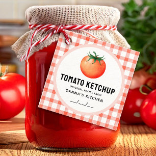 Tomate Ketchup mit Tomaten und karierten Mustern Geschenkanhänger