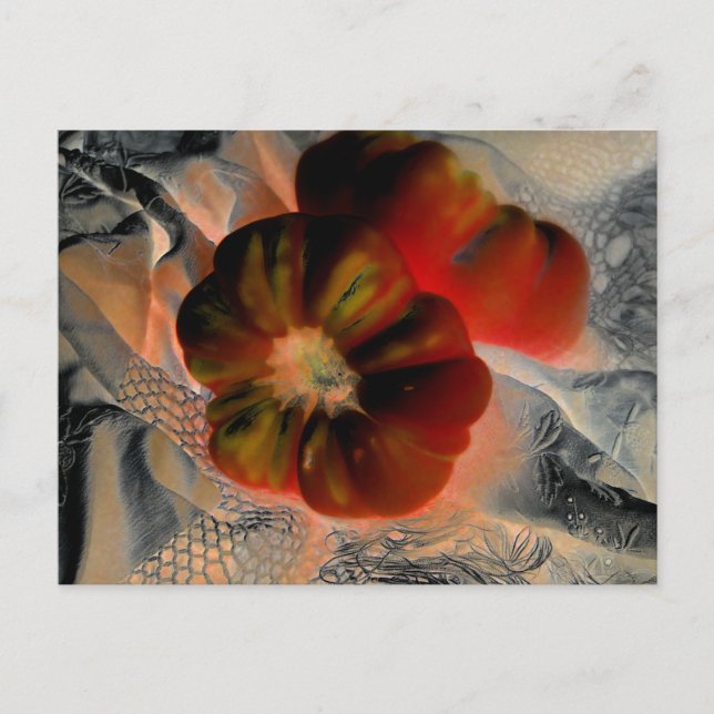 "Tomate und Spitze" digital verändert Stillleben Postkarte (Vorderseite)