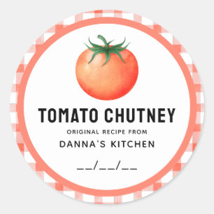 Tomaten-Chutney-Etikett mit Karomuster Runder Aufkleber
