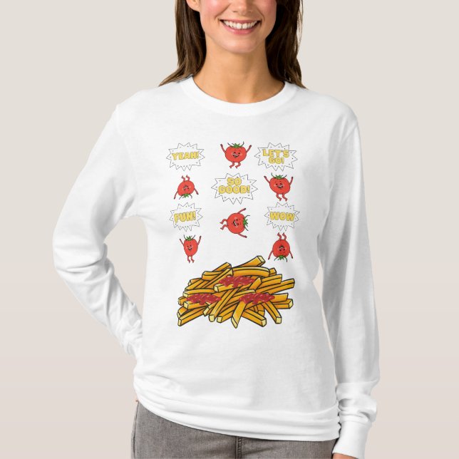 Tomaten, die auf gebratene Kartoffeln springen, Ca T-Shirt (Vorderseite)