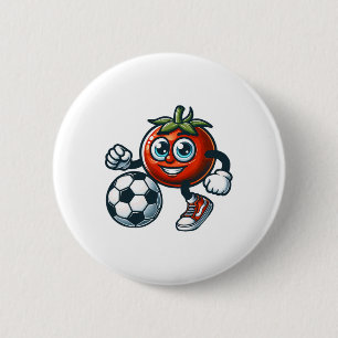 Tomaten-Fußballspieler Süße Cartoon Mit Fußball Button
