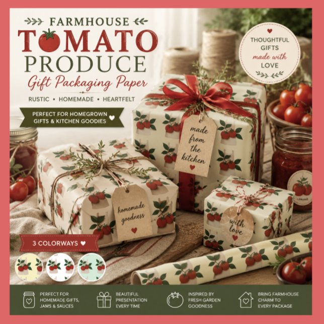 Tomaten Garten Küche Geschenkpapier (Gift wrapping paper for canning produce and gifting to friends and family or housewarming gifts)