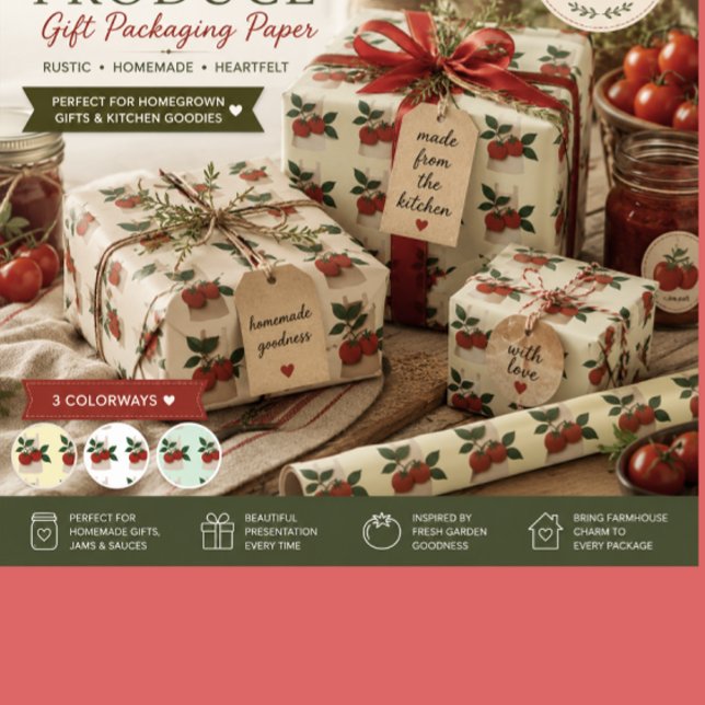 Tomaten Garten Küche Geschenkpapier (Gift wrapping paper for canning produce and gifting to friends and family or housewarming gifts)
