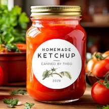 Tomaten-Ketchup-Etikett mit Wasserfarben-Tomatenbl