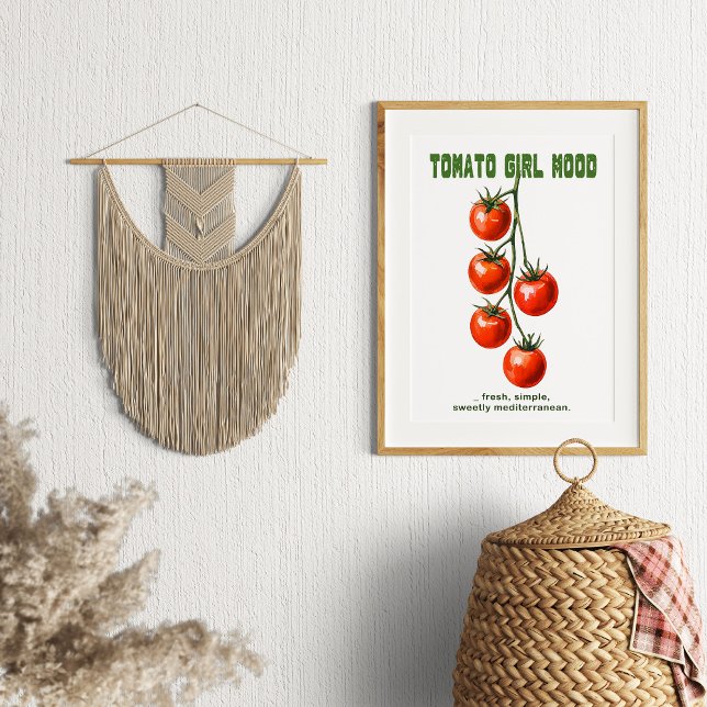 Tomaten-Mädchen-Stimmung Wasserfarben-Ästhetik Poster (Tomato Girl Mood Aesthetic Watercolor Poster #zazzlemade #rustickitchen #walldecor #tomatowatercolor)