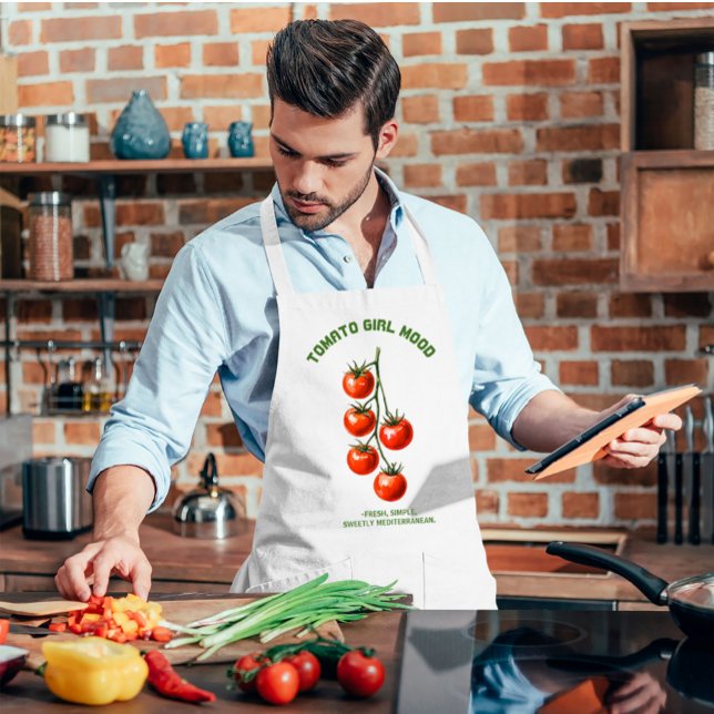 Tomaten-Mädchen-Stimmung Wasserfarben-Ästhetik Schürze (Tomato Girl Mood Aesthetic Watercolor Apron #zazzlemade #tomatoapron #tomatowatercolor #chifquotes)