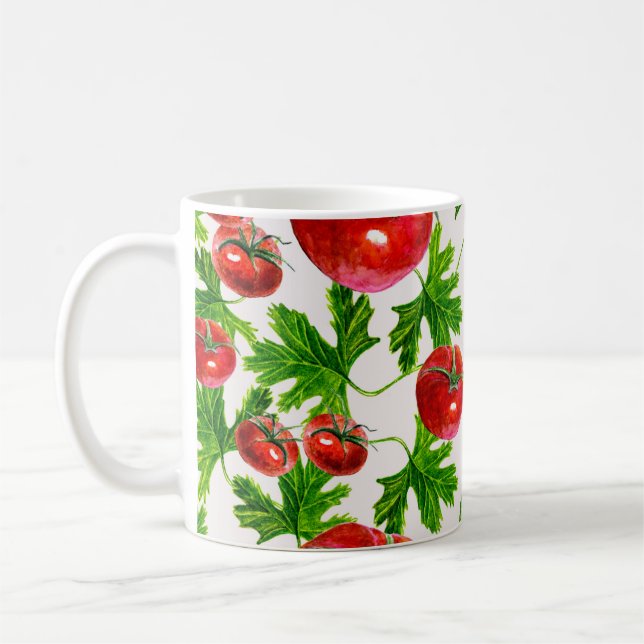 Tomaten mit Blättern Muster Kaffeetasse (Links)