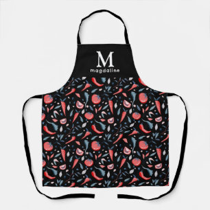 Tomaten Muster Schwarze Monogramm Name Gemüse Schürze