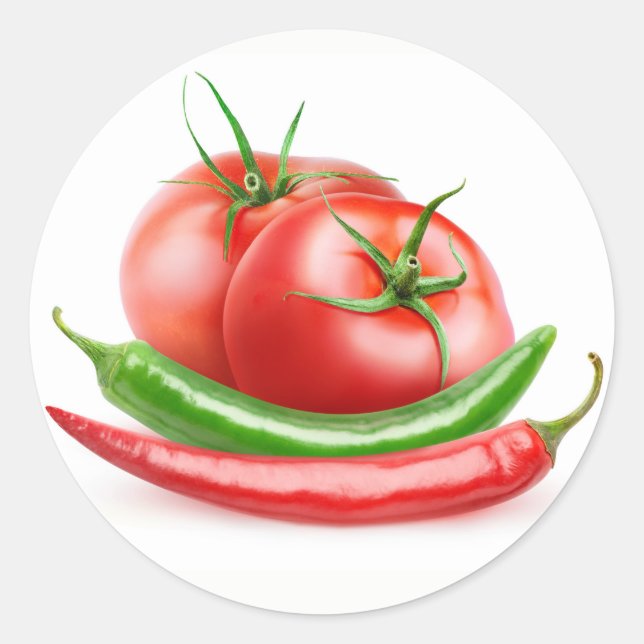 Tomaten/Paradeiser und Chilis Runder Aufkleber (Vorderseite)