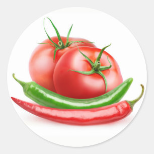 Tomaten/Paradeiser und Chilis Runder Aufkleber