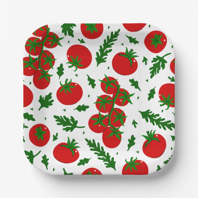 Tomaten Rauke Gemüse vegan vegetarisch Pappteller (Vorderseite)
