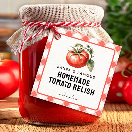 Tomaten-Relish-Etikett mit kariertem Muster in Rot Geschenkanhänger