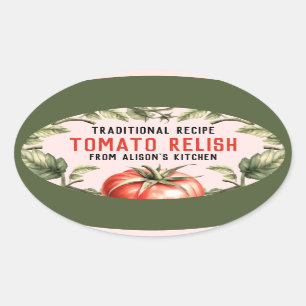 Tomaten-Relish-Illustration im Vintage-Stil Ovaler Aufkleber