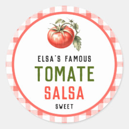 Tomaten-Salsa-Konserve mit rotem Tomaten-Farm-Look Runder Aufkleber