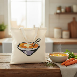 Tomaten-Suppe-Schale mit Löffel Tragetasche
