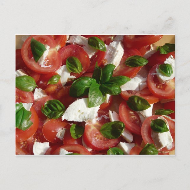 Tomaten und Mozzarella Postkarte (Vorderseite)