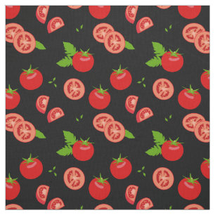 Tomaten und Tomatenscheiben Muster auf schwarz Stoff