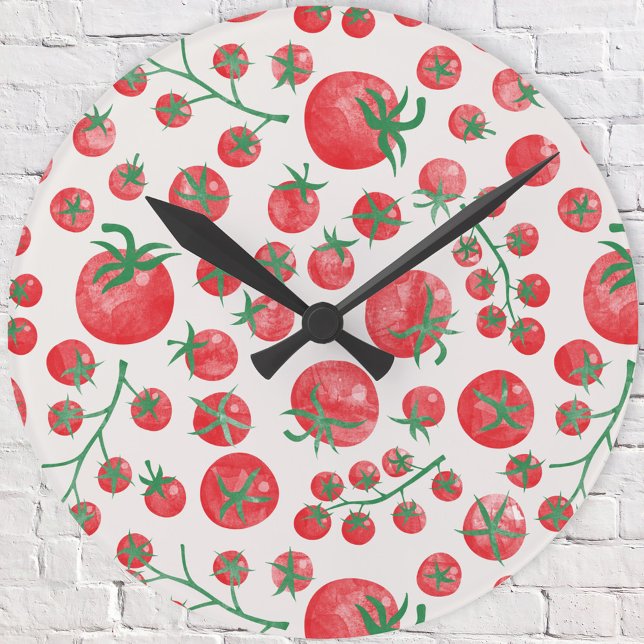 Tomaten Wasserfarbe Mittelmeer Runde Wanduhr (Fun watercolor tomato Mediterranean pattern wall clock)