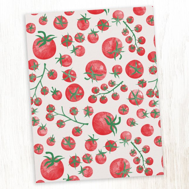 Tomaten-Wasserfarbe-Mittelmeer-Sommer-Pattern Postkarte (Watercolor tomato Mediterranean foodie postcards)