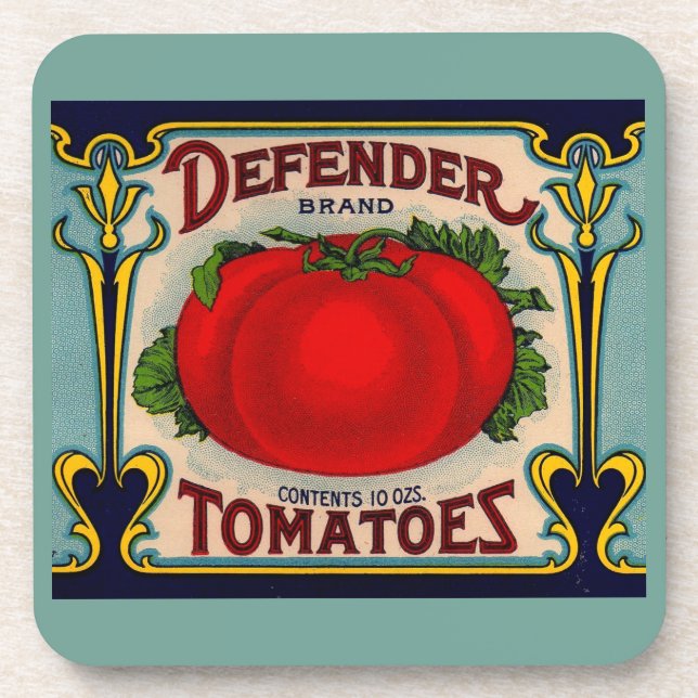 Tomatenmarke Defender der 1910er Jahre Getränkeuntersetzer (Vorderseite)