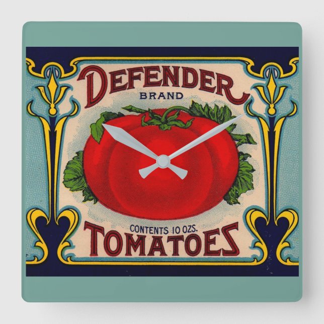 Tomatenmarke Defender der 1910er Jahre Quadratische Wanduhr (Vorderseite)