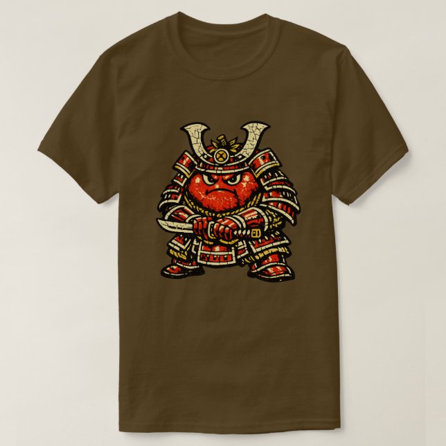 Tomatenpanzer — Lustiger Gemüse-Samurai im schwere T-Shirt (Design vorne)