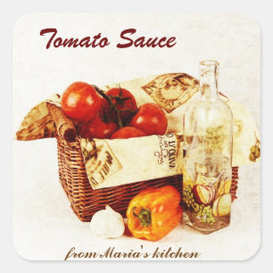 Tomatensauce - Tomaten in einem Korb Quadratischer Aufkleber