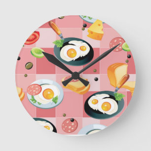 Tomato and Fried Eggs Pattern Runde Wanduhr