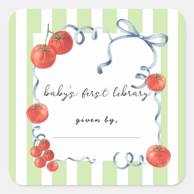 Tomato Baby Dusche erste Bibliothek Quadratischer Aufkleber (Vorderseite)