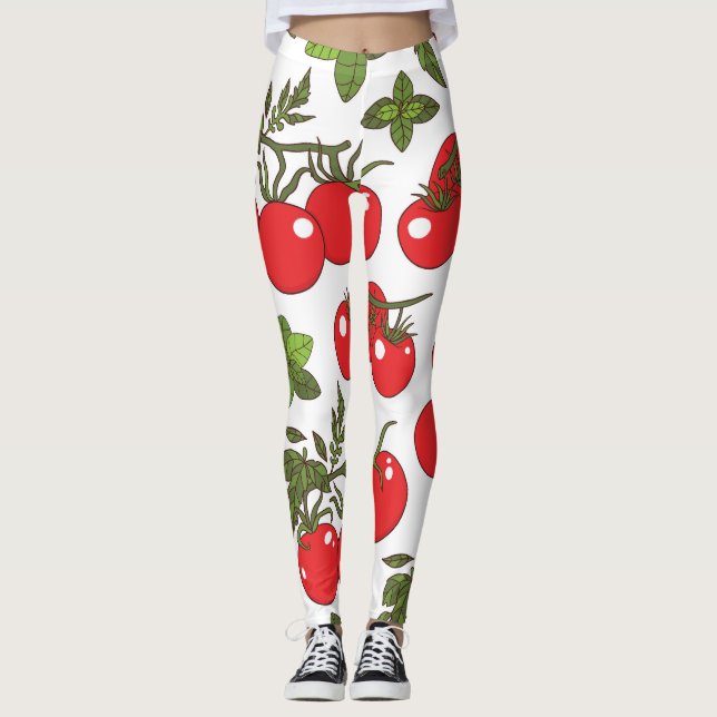 Tomato Basil Seamless Kitchen Muster Leggings (Vorderseite)