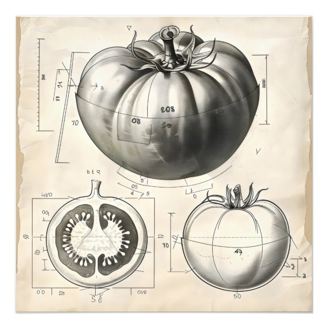 Tomato Blueprint monochromatisch Fotodruck (Vorne)