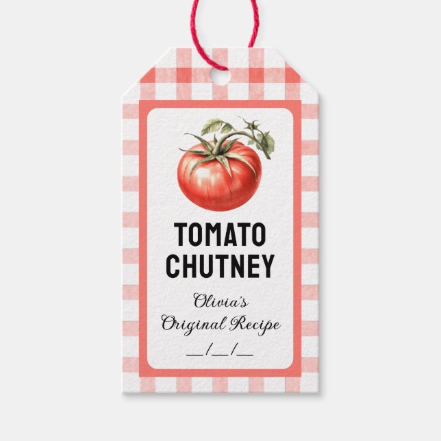 Tomato Chutney Konserven mit Aquarelltomate Geschenkanhänger (Vorderseite)