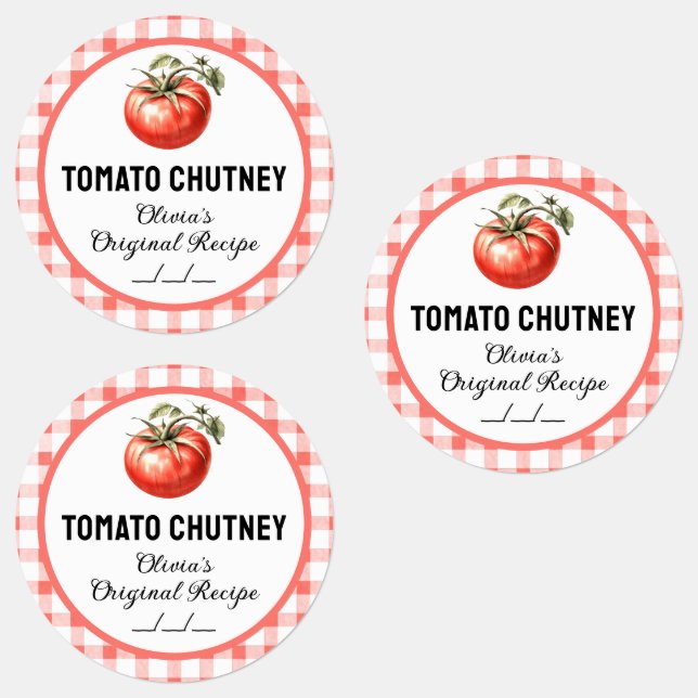 Tomato-Chutney-Konservenetikett mit karierte Ausfü Etiketten (Gruppe)