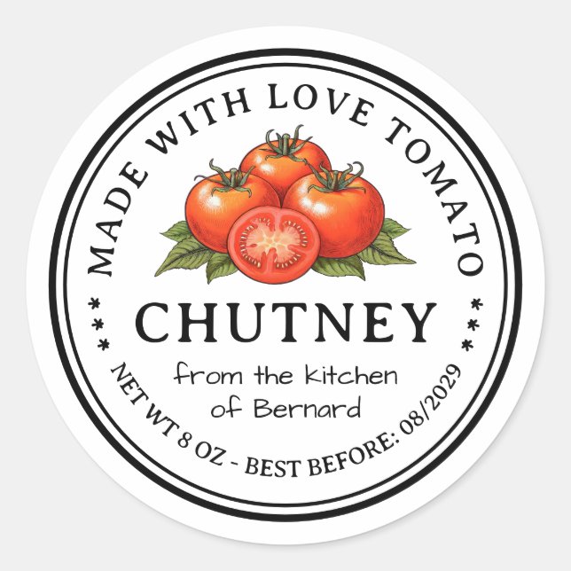 Tomato Chutney Preserve Label Runder Aufkleber (Vorderseite)