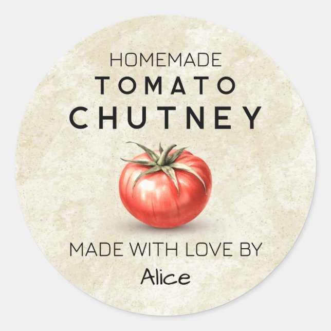 Tomato Chutney Vintages Konservenetikett Runder Aufkleber (Vorderseite)