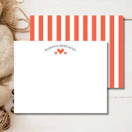 Tomato Elegant Classic Hearts Striped Note Card Mitteilungskarte
