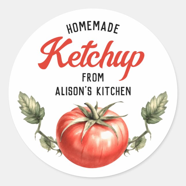 Tomato Ketchup Canning Label Aquarelltomate Runder Aufkleber (Vorderseite)