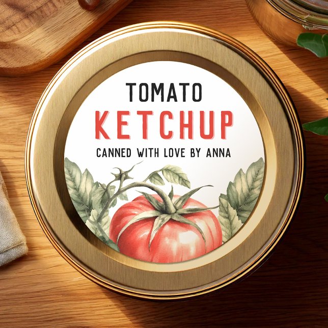 Tomato Ketchup Canning Label Aquarelltomate Runder Aufkleber (Von Creator hochgeladen)