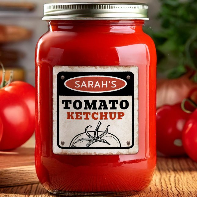 Tomato ketchup-Etikett mit Grunge-Zeichen Quadratischer Aufkleber (Von Creator hochgeladen)