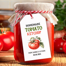 Tomato-Ketchup-Etikett mit roter Tomate