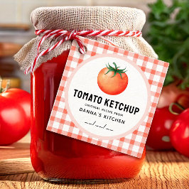 Tomato Ketchup Tag mit kartiertem Muster Geschenkanhänger