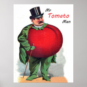 Tomato Mann, lustiger Cartoon, Vintage Illustratio Poster