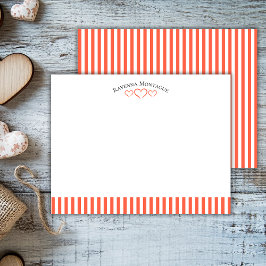 Tomato Modern Open Hearts Striped Note Card Mitteilungskarte