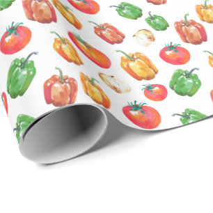 Tomato-Paprikaschoten Zwiebel HandGezeichnet Feins Geschenkpapier