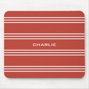 Tomato Red Stripes Custom Monogramm Mousepad
