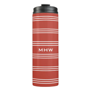 Tomato Red Stripes Custom Monogramm Tumbler Thermosbecher